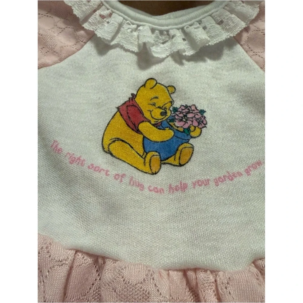 Vintage Disney Pooh Pink Pointelle Lace Footed Sleeper Baby Girl 12-18 lbs
